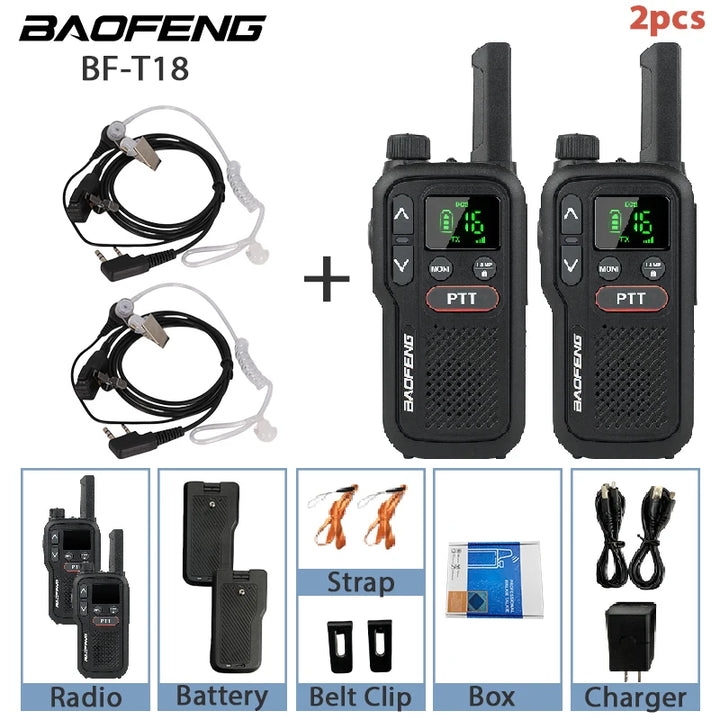 BF-T18 Baofeng Mini Walkie Talkie UHF 400-470MHz USB Charge Portable Two Way Radio 2 PTT Button 16 Channels Long Range Ham Radio