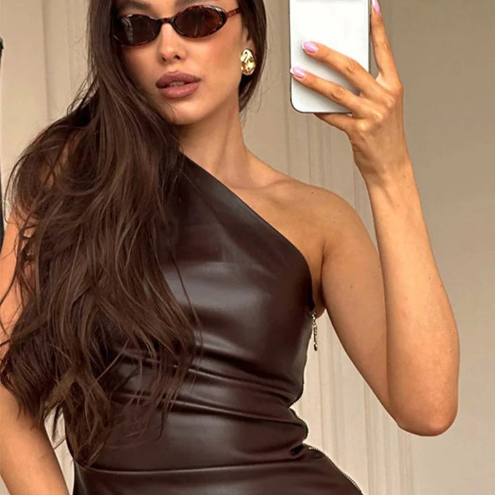 2024 Fall Snd Winter New Pure Color Slim Sleeveless One-Shoulder Slanting Collar Zipper Show Thin Jacket