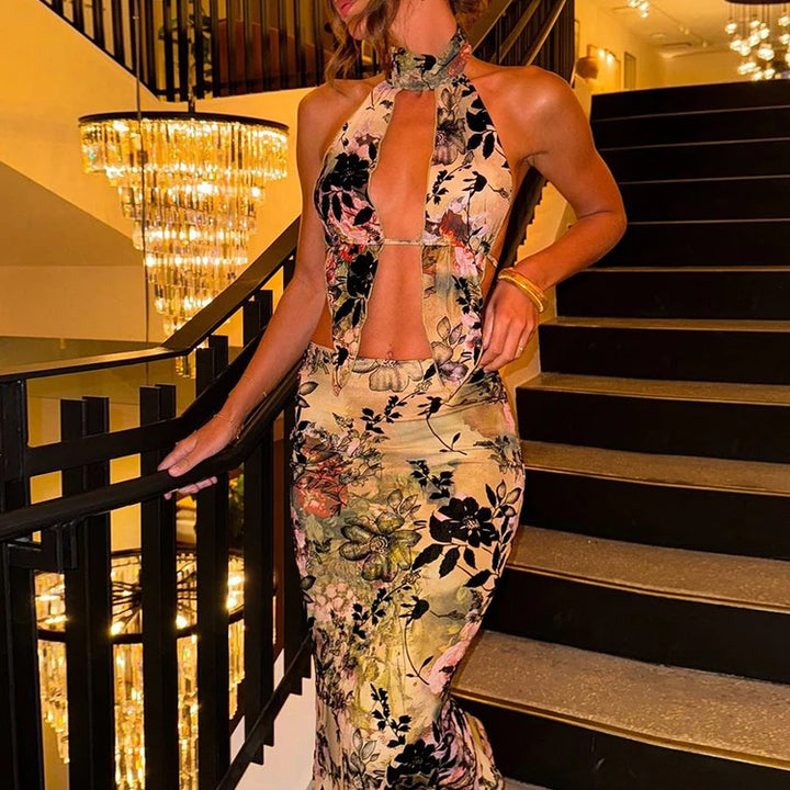 Sisterlinda Y2K Print Sexy 2 Piece Set Trend Coquette High Street Halter Crop Tanks+Matchig Skirts Mujer Attractive Party Suits