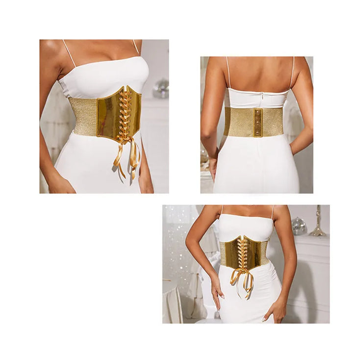 Goth Gothic Clothing Underbust Corset Women Belts Elastic Wide Bright Leather Golden Corsets For Waist Trainer