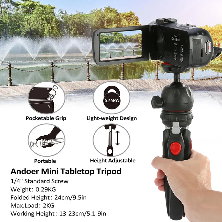 Andoer H20 Mini Tabletop Tripod Portable Foldable Phone Camera Tripod Stand with Removable Ball Head with 1/4 Inch Screw