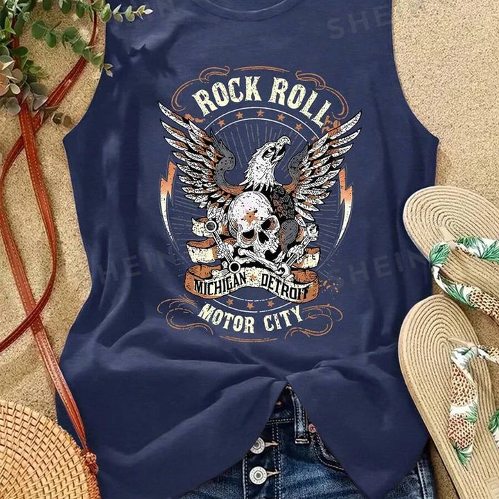 Rock Hip Hop Print Women's Tank Top Summer Street Fashion Women's Crew Neck Tank Top Everyday Casual Women's Sleeveless T-shirt