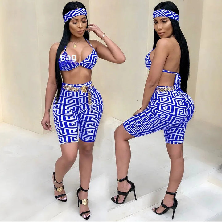 S3330 Sweetpants Three-Piece Set With Headscarf Six Colors Women's Fashion Outfit Short Skirt Set From China Mainland