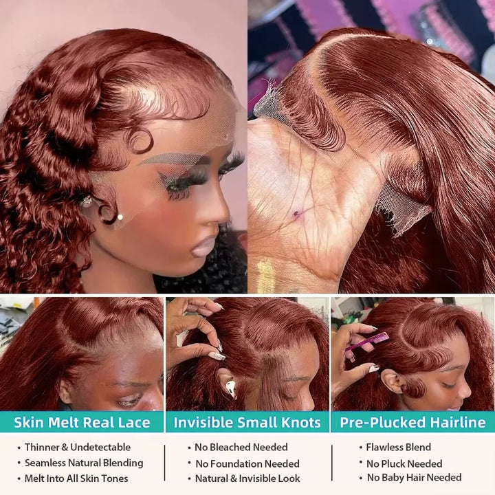 30 36 Inch Reddish Brown Deep Wave 13x4 Lace Frontal Wig Brazilian Colored Curly 13x6 HD Lace Front Human Hair Wigs For Women