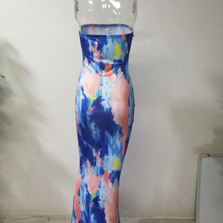 Tie Dye Bodycon Bandage Dress Women Midi Sexy Party Dresses Off Shoulder Strapless Summer Y2k Club Beach Elegant Long Vestidos