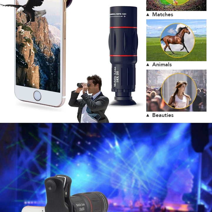 Mobile Phone Lenses 18X Telescope Monocular Zoom Camera Lens for IPhone 7 Samsung S8 with Tripod&Bluetooth Remote Control