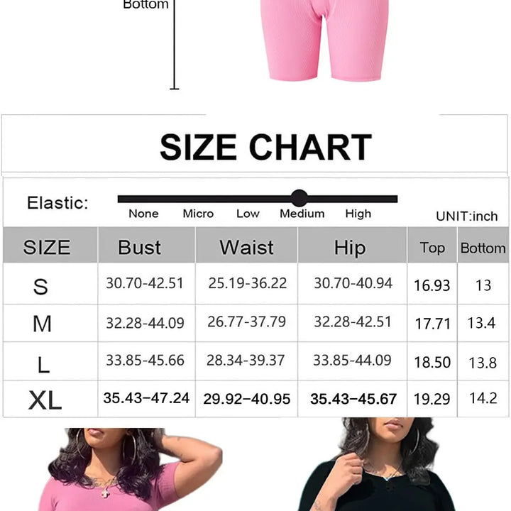 Lounge Wear Ribbed Casual 2 Piece Summer Shorts Set For Somen Short Sleeve Top+Elastic outfits