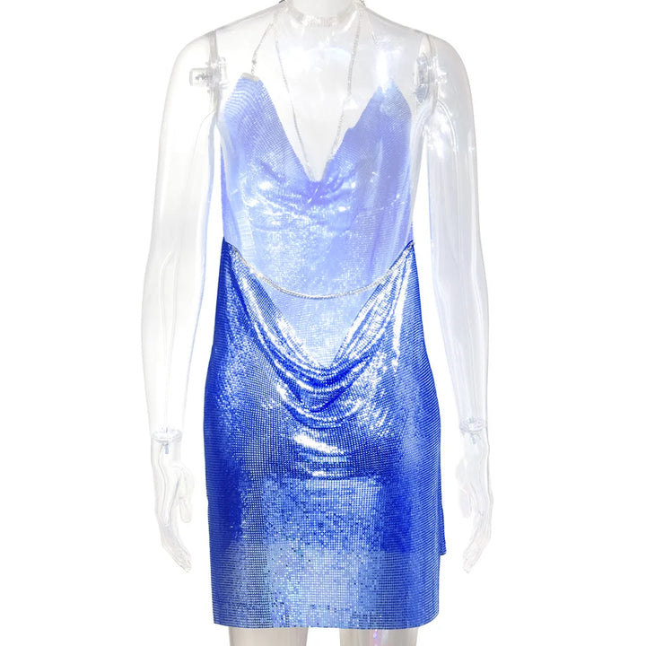 Sexy see through Chain Sequin summer dress women backless mini birthday party dress night club outfits evening dresses vestidos