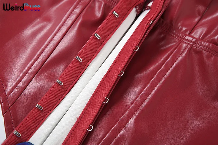 Weird Puss Leather Y2K Summer Tank Tops Woman Halter Sexy V-Neck Hottie Straps Solid Trend Chic Fashion Party Skinny Streetwear