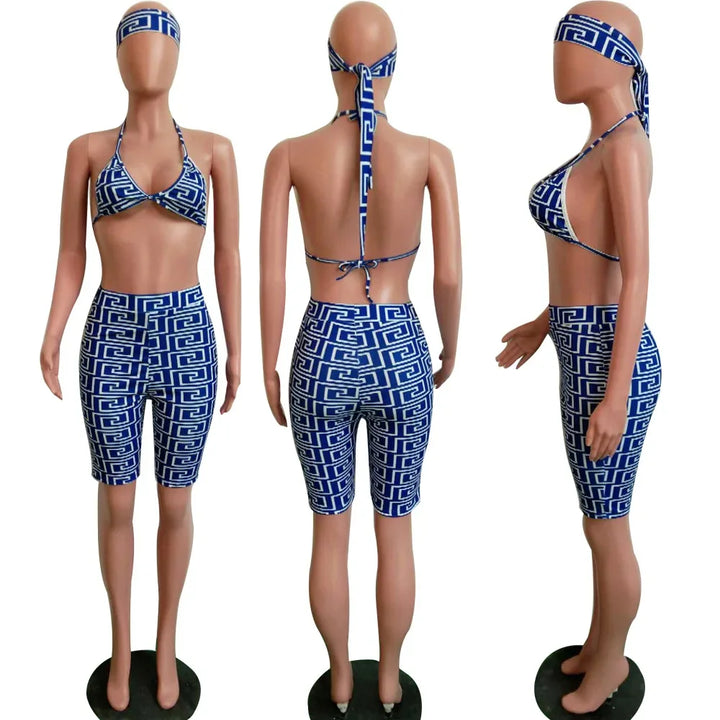 S3330 Sweetpants Three-Piece Set With Headscarf Six Colors Women's Fashion Outfit Short Skirt Set From China Mainland