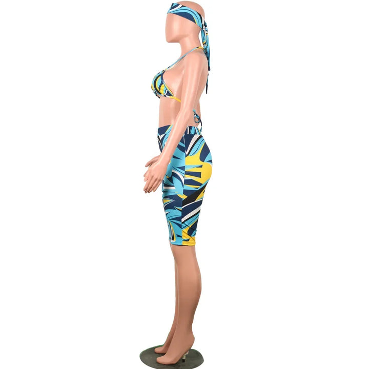 S3330 Sweetpants Three-Piece Set With Headscarf Six Colors Women's Fashion Outfit Short Skirt Set From China Mainland