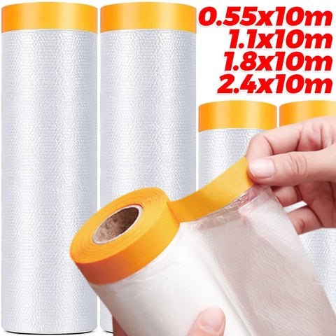 Pre-Taped Masking Film Plastic Painting Drop Cloth Sheeting Roll For Automotive Painting Furniture Dust-proof Protection Cover