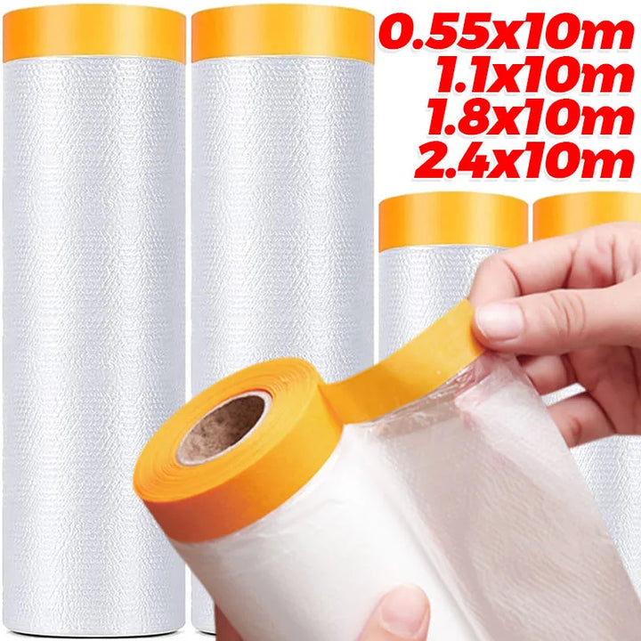 Pre-Taped Masking Film Plastic Painting Drop Cloth Sheeting Roll For Automotive Painting Furniture Dust-proof Protection Cover