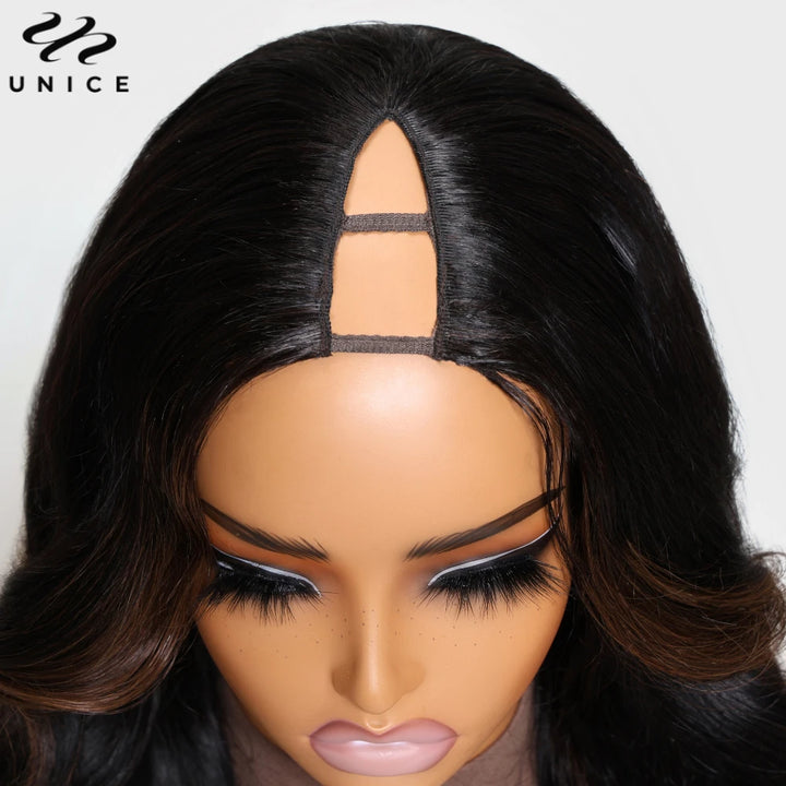 UNice Hair Ombre Brown Yaki Straight V Part Wig 100% Human Hair Upgrade U Part Wig Easy Blend Super Natural Human Hair Wigs