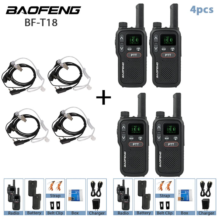 BF-T18 Baofeng Mini Walkie Talkie UHF 400-470MHz USB Charge Portable Two Way Radio 2 PTT Button 16 Channels Long Range Ham Radio