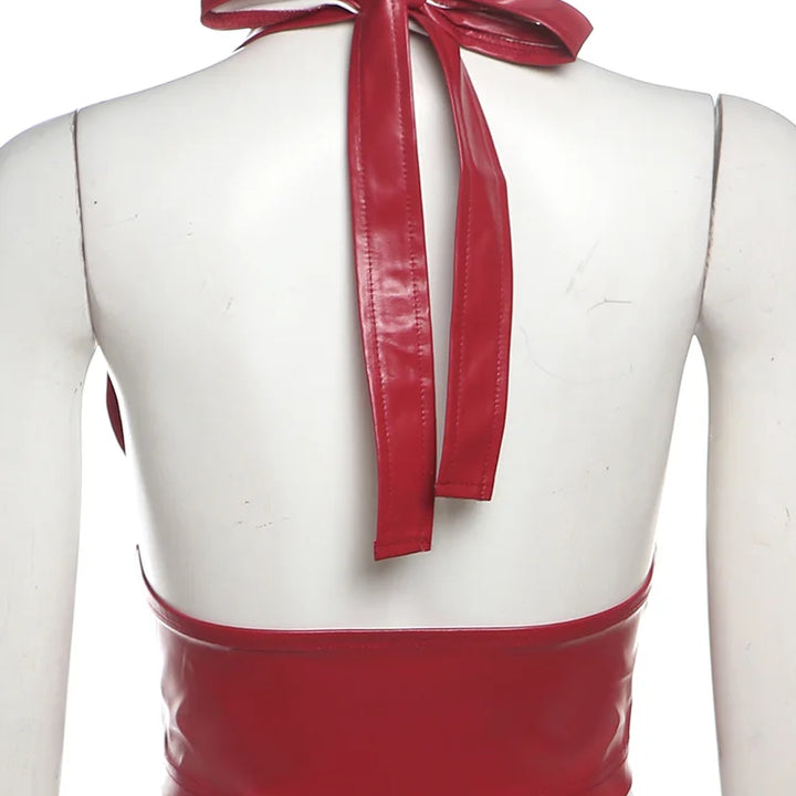 Weird Puss Leather Y2K Summer Tank Tops Woman Halter Sexy V-Neck Hottie Straps Solid Trend Chic Fashion Party Skinny Streetwear