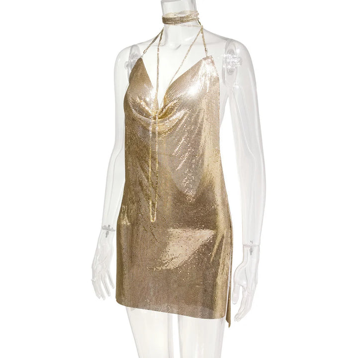 Sexy see through Chain Sequin summer dress women backless mini birthday party dress night club outfits evening dresses vestidos