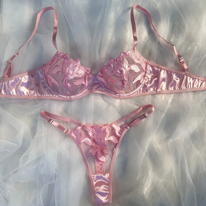 Sexy Lingerie Woman Lace Transparent Underwear Fairy Embroidery Brief Sets Delicate Bra Kit Push Up Breves Sets Thin Erotic Bras