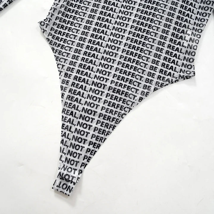 2024 new Sexy See Thorugh Bodysuit Womens Long Sleeve Graphic One Pieces T-Shirt Corset Tops Autumn High Waist Mesh Jumpsuits