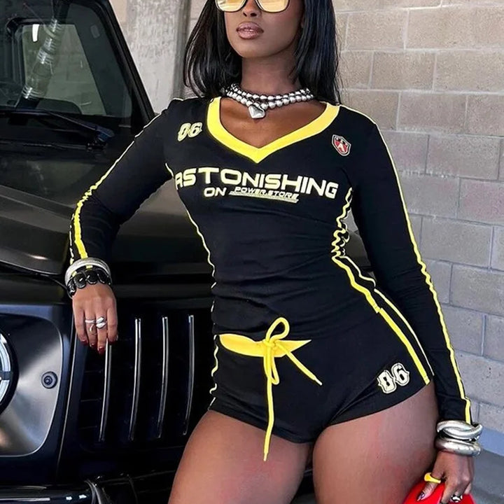 Nibber Women Tracksuit 2 Piece Set Stroke Tight Hipster Letter Print Sporty Casual Crop Tops+Shorts Vitality Matching Outfits