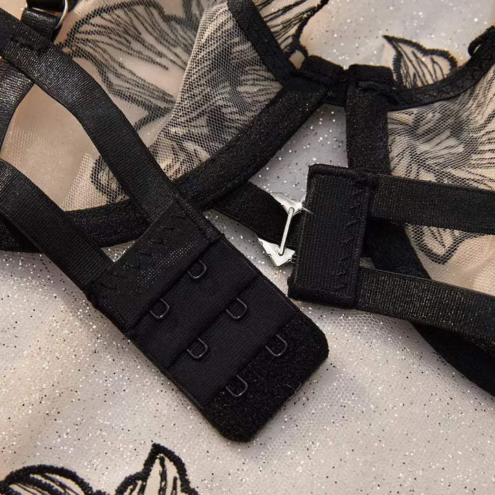 Elegant Black Sexy Nighty Underwire Bra Underwear Set Party Club Night Women Chef Ultrathin Underwear set