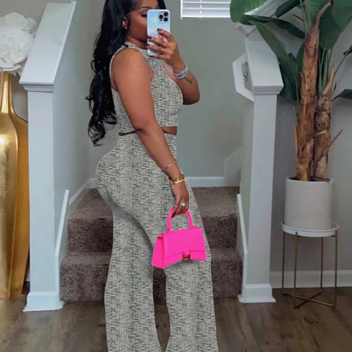 2 Piece Sets Womens Outfits Elegant Stretchy Knitted Summer Suit Sexy Sleeveless Top and Pant Suit Wholesale Dropshipping