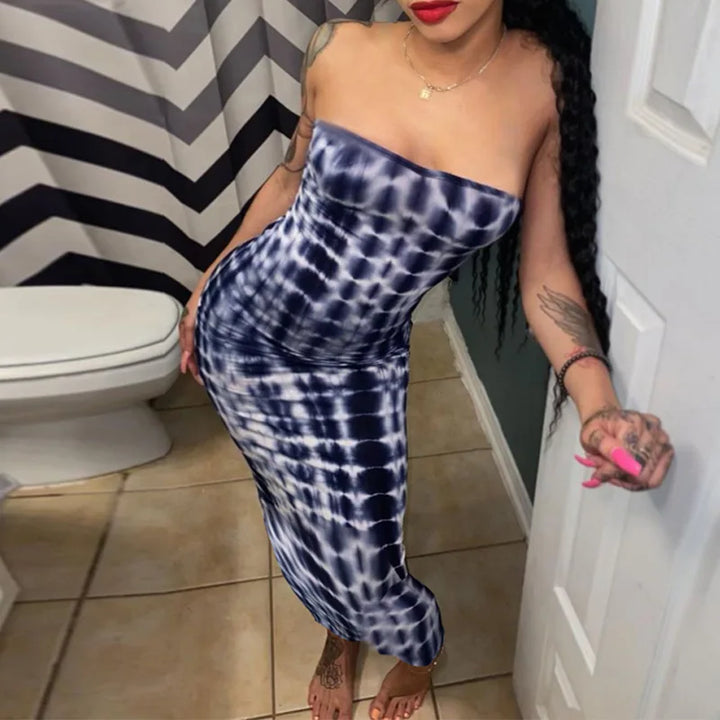 Spring And Summer Dresses For Women Chest Wrap Printed Off Shoulder Bandage Slim Sexy Long Dress 2023 New Fashion party MsChuh