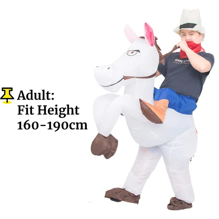 Adult Children Western Cowboy Riding Inflatable Costume Little Grey Horse Bull Riding Bar Halloween Show Out Dress