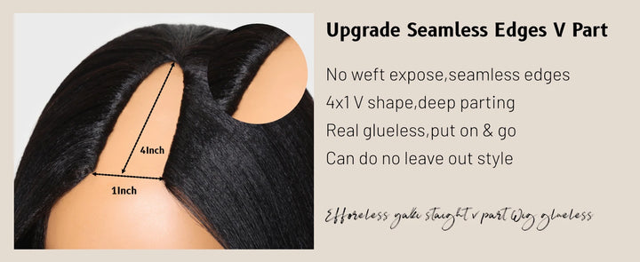 UNice Hair Ombre Brown Yaki Straight V Part Wig 100% Human Hair Upgrade U Part Wig Easy Blend Super Natural Human Hair Wigs