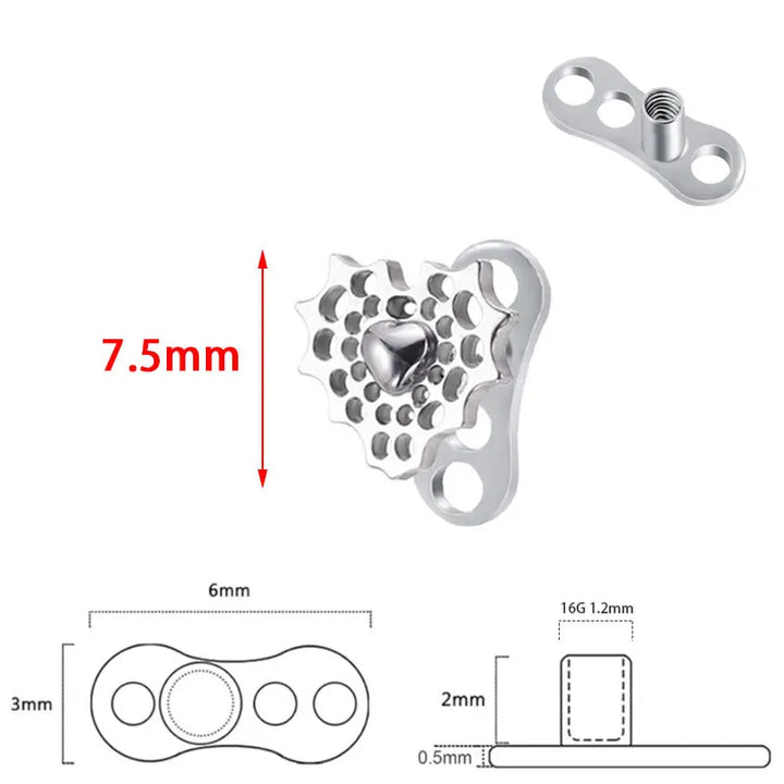 F136 Titanium Dermal Anchor Piercing Spider Web Heart 16G 1.2mm Microdermal Piercing Skin Diver Dermal Piercing Body Jewelry