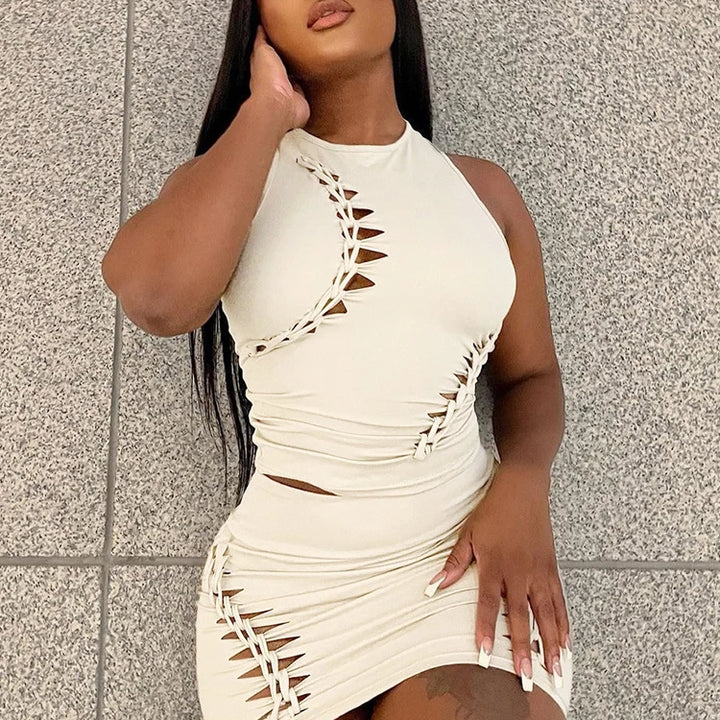 Dulzura Women 2024 Autumn Tank Tops Mini Skirts Party Club Streetwear Two Piece Matching Sets Wholesale Items For Business S3211