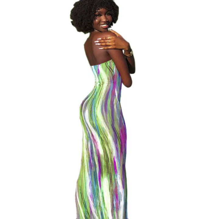 Spring And Summer Dresses For Women Chest Wrap Printed Off Shoulder Bandage Slim Sexy Long Dress 2023 New Fashion party MsChuh