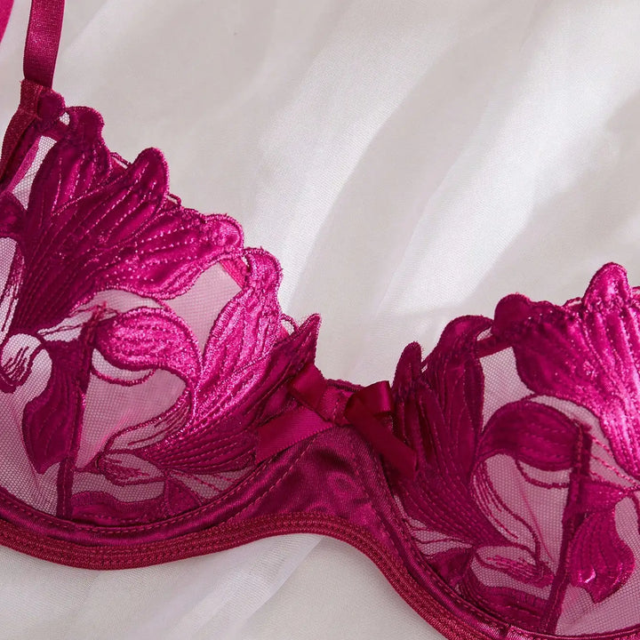 New Transparent Lace Bra Women Sheer Temptation Exotic Sexy Lingerie Set Ladies Embroidery Floral Bras Underwear Sets 2024