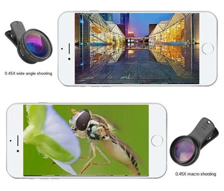 Phone Lens Kit 0.45x Super Wide Angle & 12.5x Super Macro Lens HD Camera Lentes for IPhone 6S 7 Xiaomi All Cellphone 1pcs