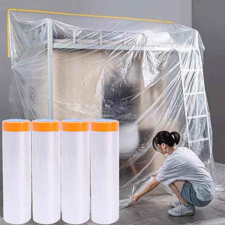 Pre-Taped Masking Film Plastic Painting Drop Cloth Sheeting Roll For Automotive Painting Furniture Dust-proof Protection Cover