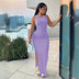Summer Women's Fashion Purple Round Neck Slim Fit Split Dress Sexy Women's Sleeveless High Waist Beach Dress Vestidos S-3XL