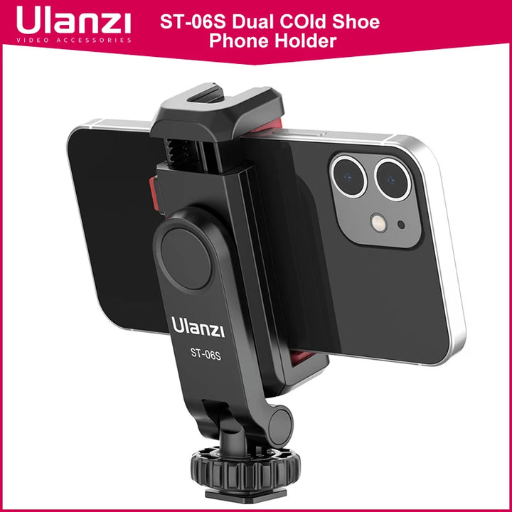Ulanzi ST-06S Vertical Phone Mount Holder Tripod With Cold Shoe For Mic Light Phone Clip For iPhone 12 Vlog Holder Smartphone