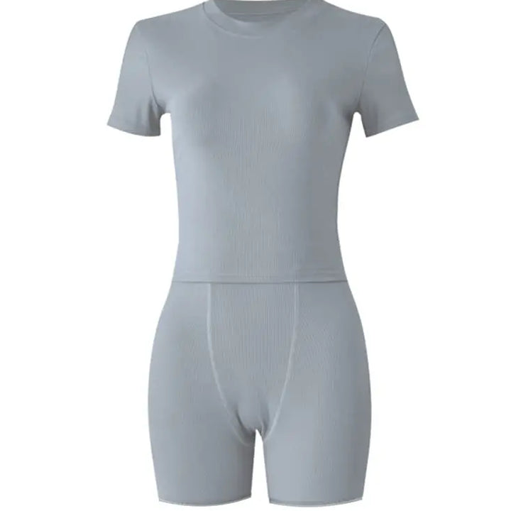 Lounge Wear Ribbed Casual 2 Piece Summer Shorts Set For Somen Short Sleeve Top+Elastic outfits