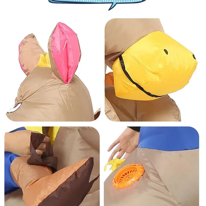 Adult Children Western Cowboy Riding Inflatable Costume Little Grey Horse Bull Riding Bar Halloween Show Out Dress