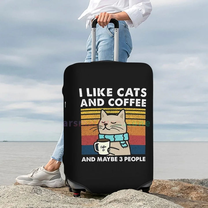 I Like Cats And Coffee Luggage Cover Suitcase Protector Thicken Elasticity Dust Covered Anti-scratch Protective Case 18-32 Inch