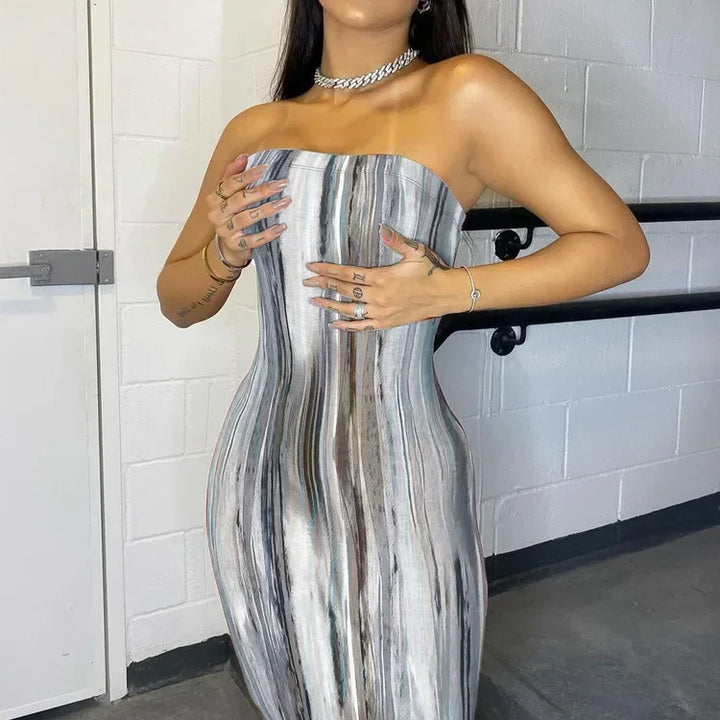 Tie Dye Bodycon Bandage Dress Women Midi Sexy Party Dresses Off Shoulder Strapless Summer Y2k Club Beach Elegant Long Vestidos