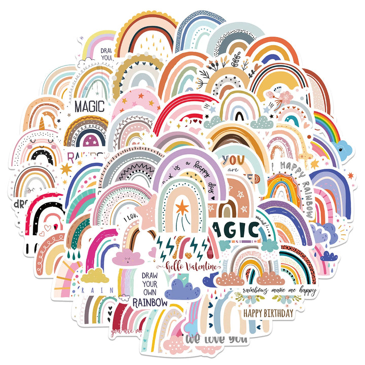 60pcs Cartoon Rainbow Stickerfor Gift Package Card Envelope Wrapping Party Baking Small Business Travel Luggage Classic Sticker