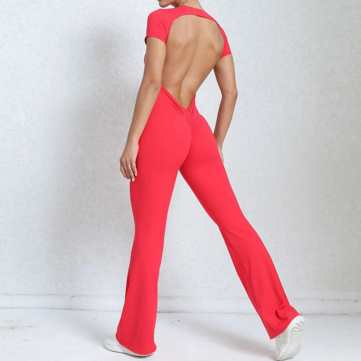 Women Sports Flared Pants Fitness Rompers Stretch Workout Bodysuits Jumpsuit Long Sleeves Gym Set Women's Yoga Suit Sportswear