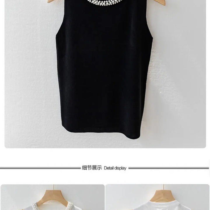 Knitted Vests Women Korean Top Solid Tank Blusas Mujer De Moda Summer New Fashion Female Sleeveless Beading Casunal Thin Tops