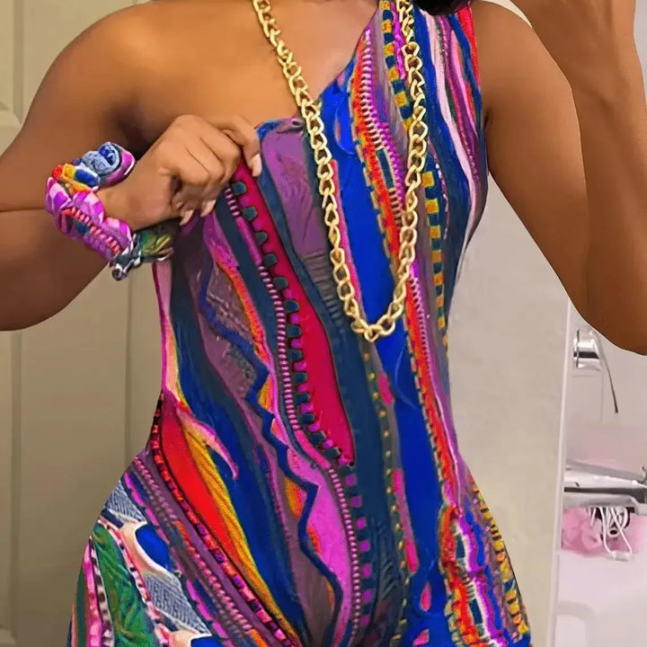 Striped Paisley Print Women's Set One Shoulder Tank Top and Shorts 2024 Summer Fashion Two 2 Piece Set Outfits Tracksuit