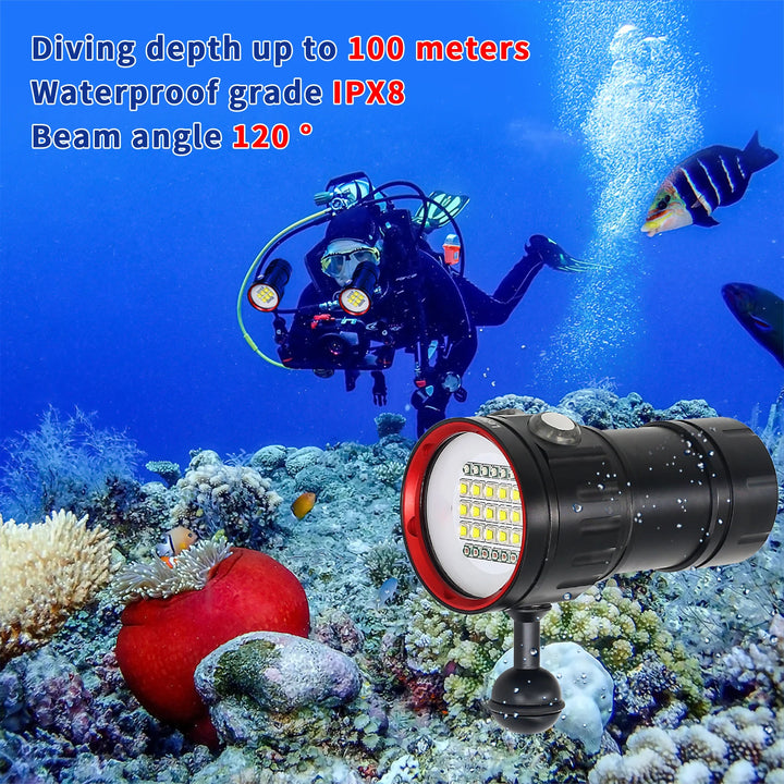 Professional Underwater 27 LED Photography Light Highlight Lamp 20000Lumens Diving Flashlight 100M Waterproof Video Camera torch