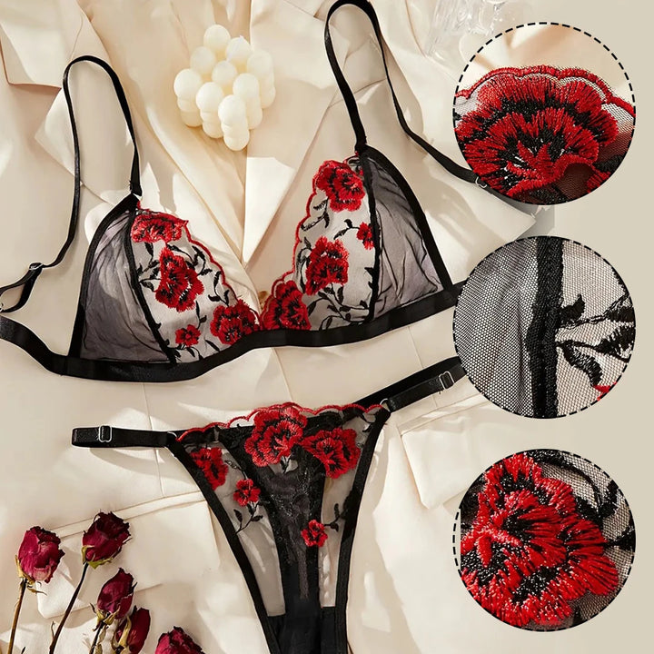2 Piece Women Sexy Lingerie Set See-Through Bra Floral Embroidery Sheer Underwear Intimates Bra And Panty Transparent Bra