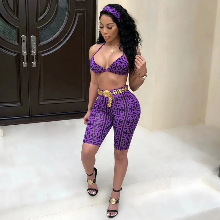 S3330 Sweetpants Three-Piece Set With Headscarf Six Colors Women's Fashion Outfit Short Skirt Set From China Mainland