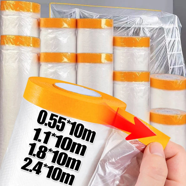 10/30m Disposable Cuttable Dust Film Self-adhesive Dustproof Film Plastic Paint Drop Cloth Sheeting Roll Pre-Taped Masking Films