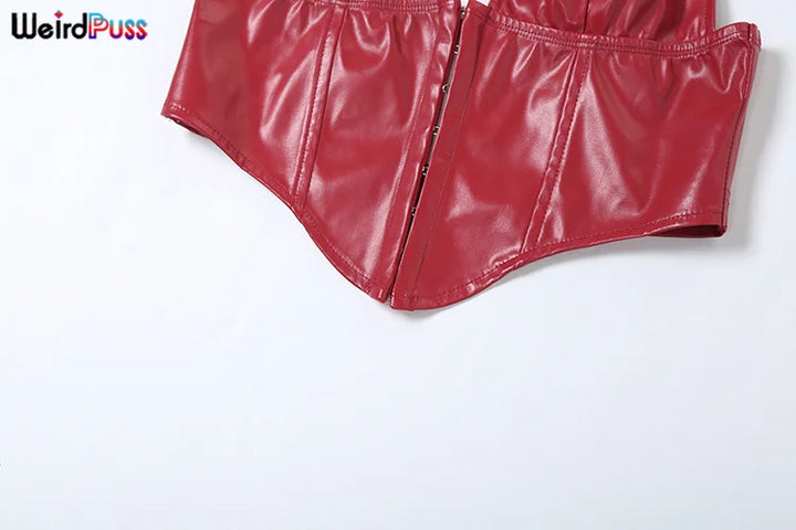 Weird Puss Leather Y2K Summer Tank Tops Woman Halter Sexy V-Neck Hottie Straps Solid Trend Chic Fashion Party Skinny Streetwear